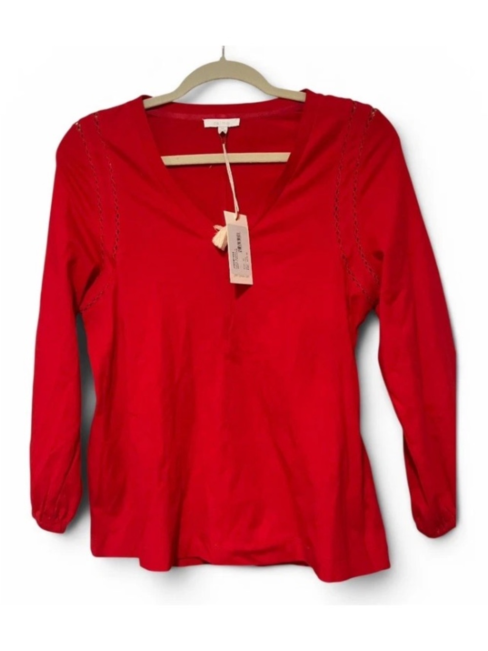 NWT Johnny Was Calme Red Crochet V-neck blouse Ret. $120 Size XS